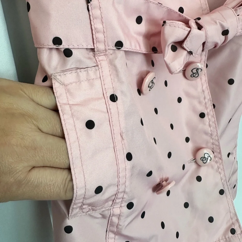 Jessica Simpson Girls Pink Polka Dot Trench Coat Size 6X | Hooded (1220)